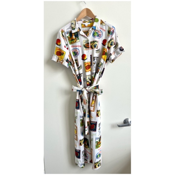 Jane + Delancey Short Sleeve Tropical Fruit Vacation Linen Blend Shirt Dress L - Picture 1 of 10